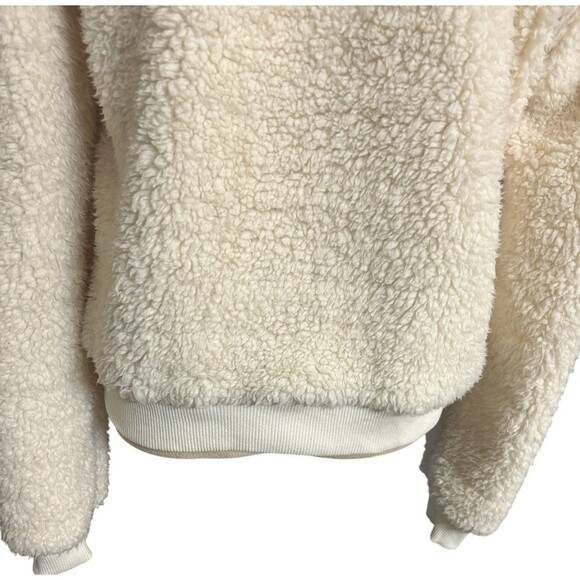 Abercrombie Fitch Womens Sz M Ivory Hoodie Sherpa Fleece Crop 1/4 Zip Sweater - Picture 6 of 8